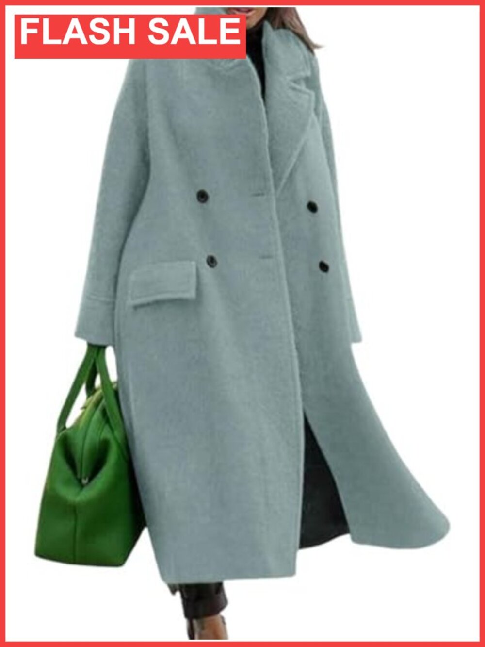 Long Wool Pea Coat Double Breasted Notched Lapel Trench Overcoat